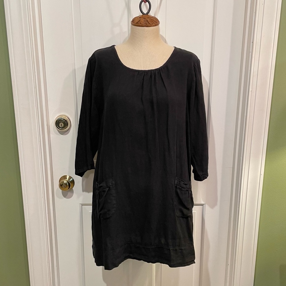 Black Midi Linen Dress Match Point